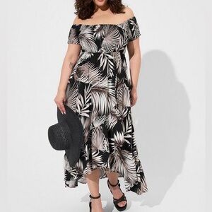 Torrid Maxi Challis Off Shoulder Tulip Hi-Low Dress